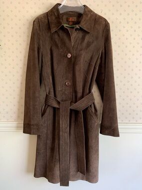 Vintage Danier Brown Suede Belted Trench Coat Size S